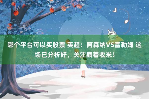 哪个平台可以买股票 英超：阿森纳VS富勒姆 这场已分析好，关注躺着收米！