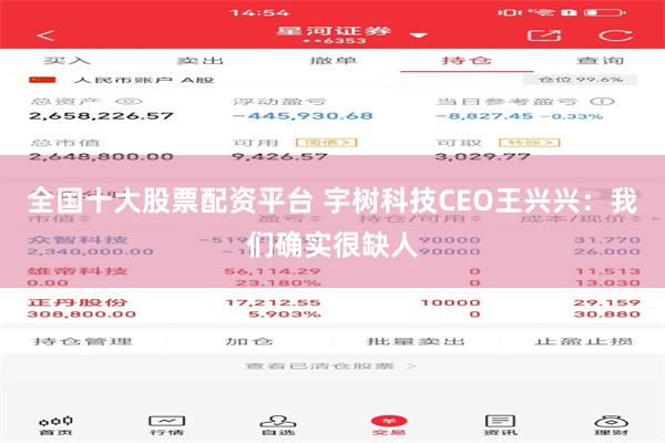 全国十大股票配资平台 宇树科技CEO王兴兴：我们确实很缺人